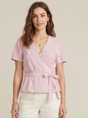MADEWELL - Ruffle-Hem Wrap Top in Stripe Mix